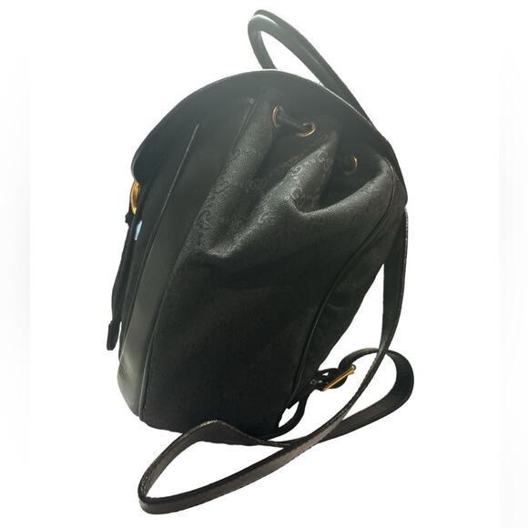 GUCCI Vintage Black Signature Jacquard & Leather Trim Backpack main image 14